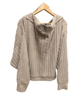 Free People Taupe Textured Cowl Neck Sweater